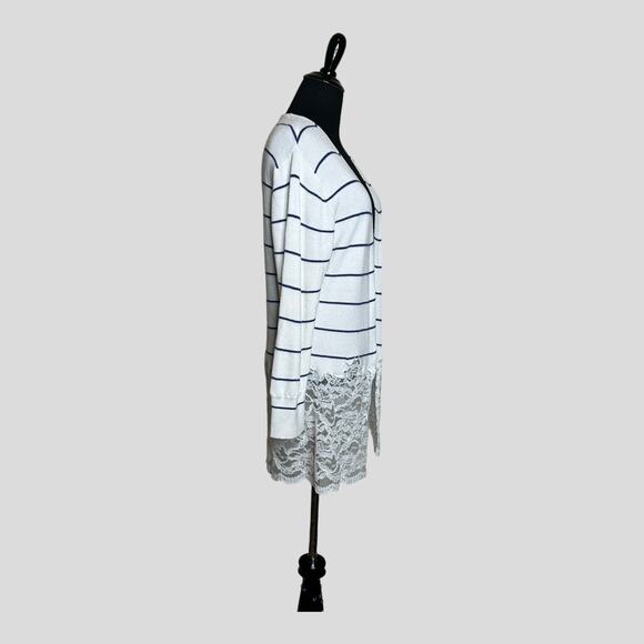 Snidel white blue striped long sleeves lace hem open front cardigan size F - OS - Picture 6 of 13